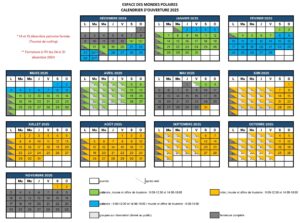 Calendrier d'ouverture de l’Espace des Mondes Polaires Paul-Émile Victor - saison 2025