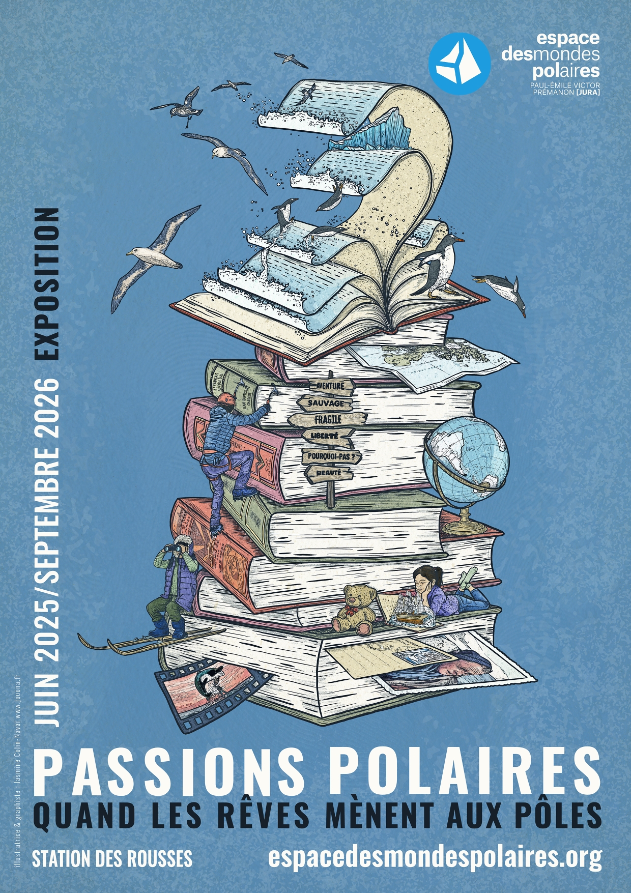 Affiche de l'exposition PASSIONS POLAIRES, Quand les rêves mènent aux pôles, par JOONA
